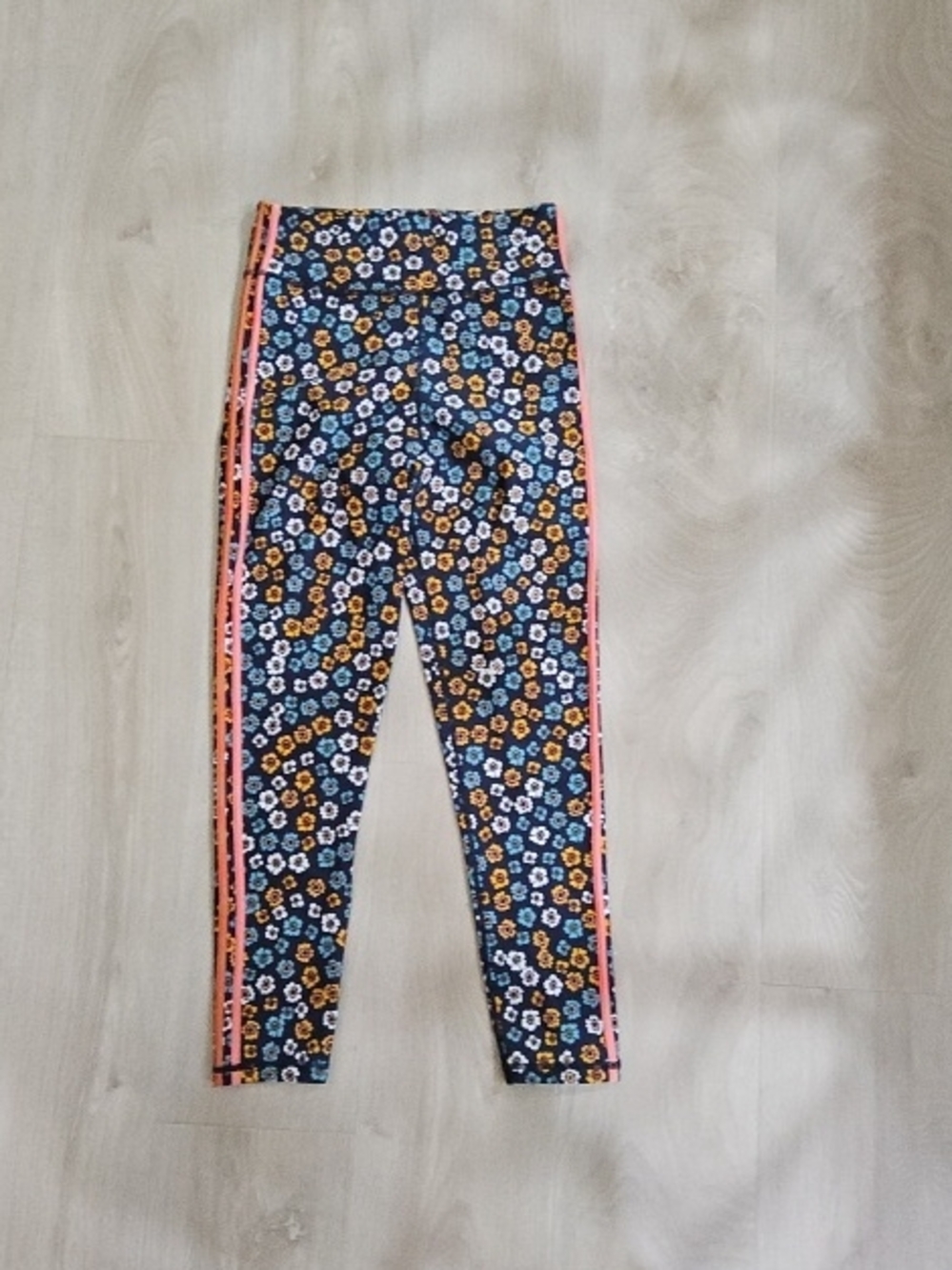 The Upside Navy Floral Leggings with Pink Side Stripes - Picture 1 of 4